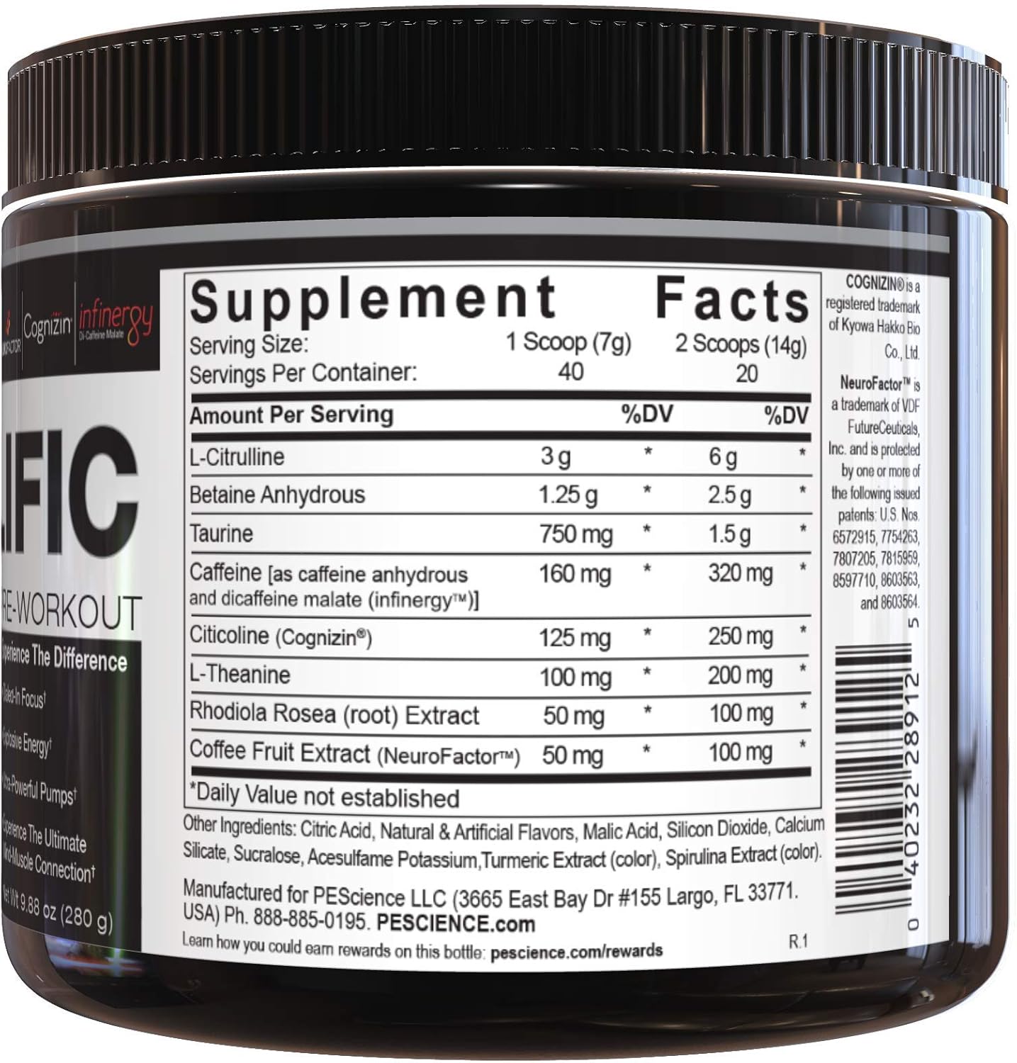 PEScience Prolific Pre Workout Powder, Sour Green Apple, 40 Scoop, Energy Supplement with Nitric Oxide: Health & Personal Care