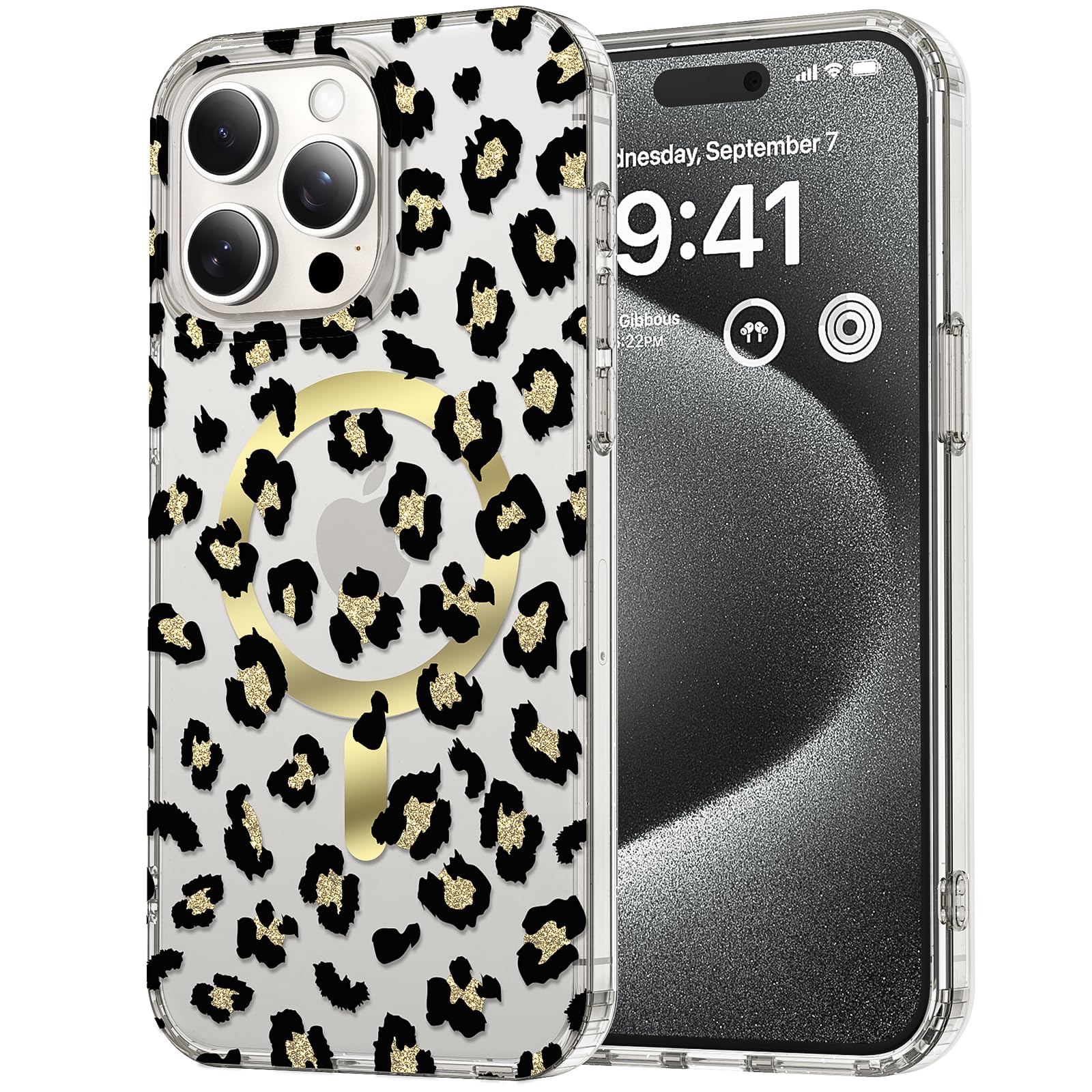 Unichthy Case For iPhone 14 Pro Cover,Compatible with MagSafe,Military-Grade Protection Yellowing Resistant Leopard Prints Clear TPU Shockproof Magnetic Phone Case for iPhone 14 Pro,Black Leopard
