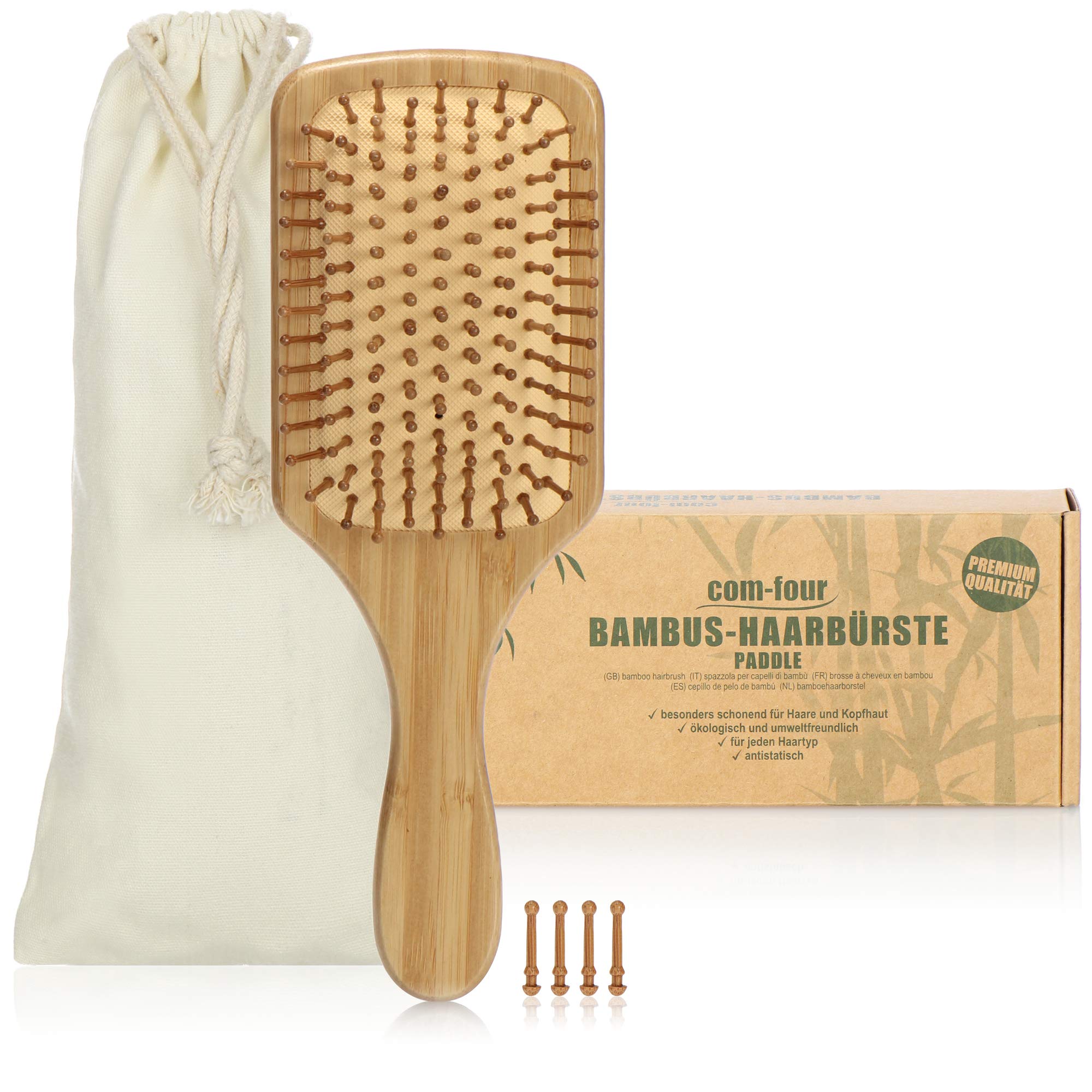 COM-FOUR® natural hairbrush made of bamboo - paddle brush with natural bristles for naturally beautiful hair - for men, women, children (1 piece - paddle brush)