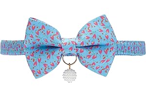 Blueberry Pet Blue Tulip Floral Breakaway Bowtie Cat Collar Choker Necklace with Handmade Bow Tie and Pearl Charm, Safety Elastic Stretch Collar for Cats, Neck 8.5"-12"