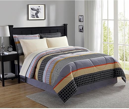 Amazon Com Comforter Set Full Size Beige Black Gray Teen Bedding