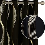 Deconovo Blackout Curtains 2 Panels Gold Wave Foil Thermal Insulated 46x72 in