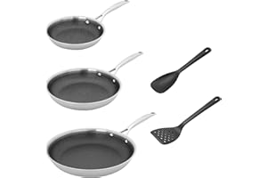 HENCKELS Paradigm 5-pc Cookware Set, Nonstick Frying Pan and Silicone Utensil Set, 3-Ply Stainless Steel Skillets for Inducti