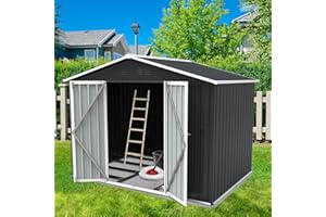 Zevemomo 8 x 6 ft Outdoor Storage Shed, All Weather Metal Sheds with Metal Foundation & Lockable Door, Tool Shed Outdoor Storage for Garden, Backyard, Lawn, Black