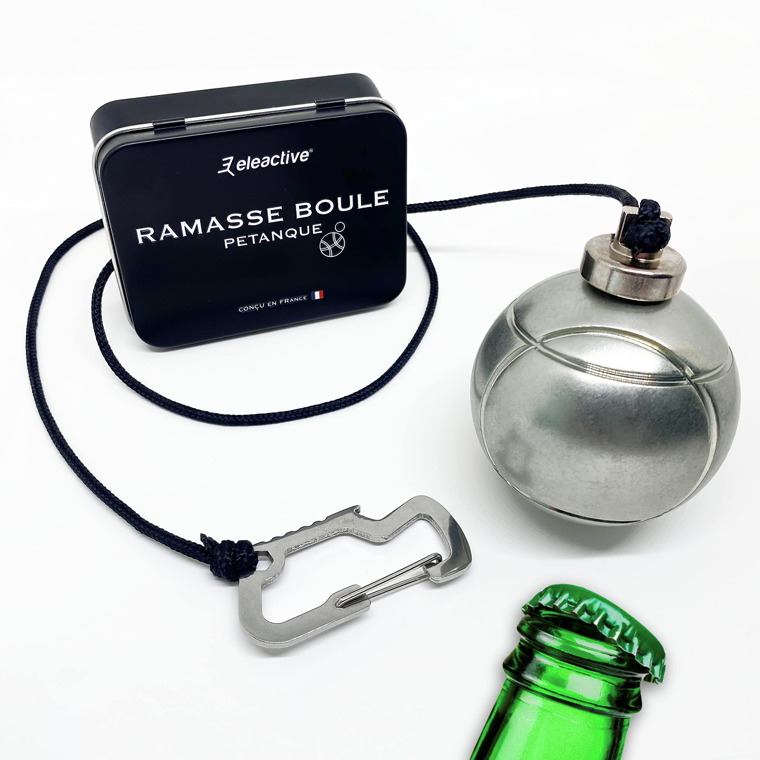 Eleactive Magnetic Boules Petanque Ball Picker Accessory For Amateurs and Competition Ultra-powerful neodymium magnet Bottle opener and integrated carabiner