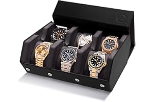 QWATCHBANDS Napa Leather Watch Case for Men - Watch Roll Storage Organizer & Watch Display - Six Slot Luxury Watch Box for Home or Travel - Mens 6 Watch Holder Case (Black Charcoal)