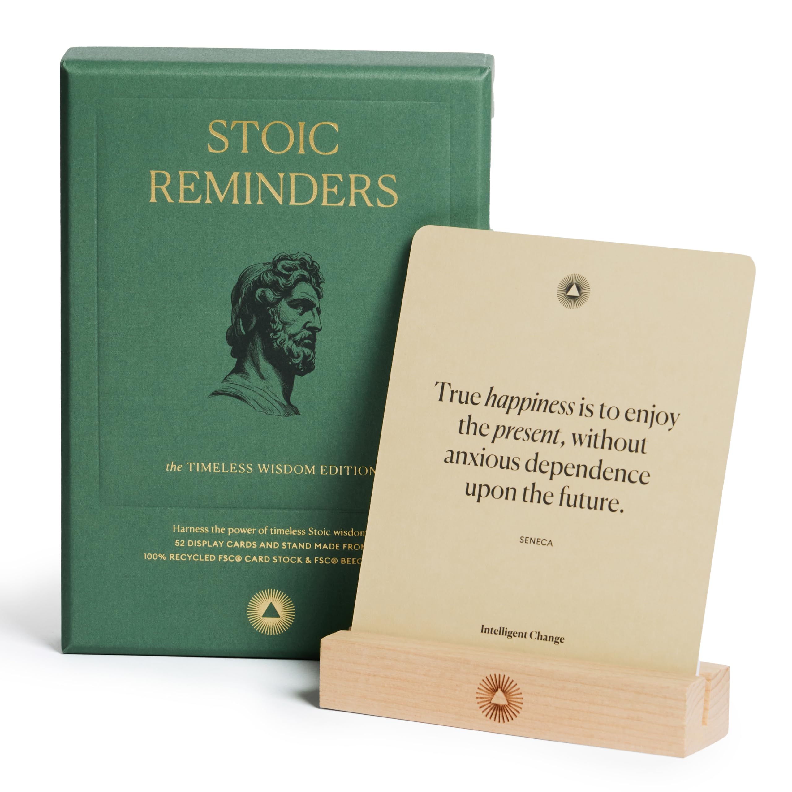 Intelligent Change 52 Stoic Memory Quote Cards with Display Stand for Personal Growth, Perfect Gifts for Men and Women, Unique Home Decoration or
