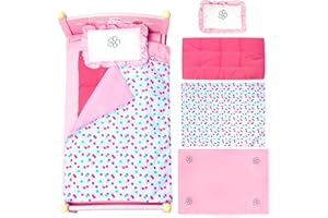 WONDOLL 18 Inch Doll Bedding Accessories Set, Included Baby Doll Comforter, Mattress, Bed Sheets, Pillow Cute Doll Accessories- Fits 18" Doll Beds, Bunkbeds, Cribs and Cradles