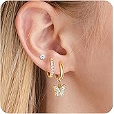 LIHADA Surgical Steel Small Huggie Hoop Screw Flat Back CZ Pearl Opal Stud Hypoallergenic 14K Gold Plated Earrings Sets for Women Multiple Piercing Lightweight Waterproof and Non Tarnish