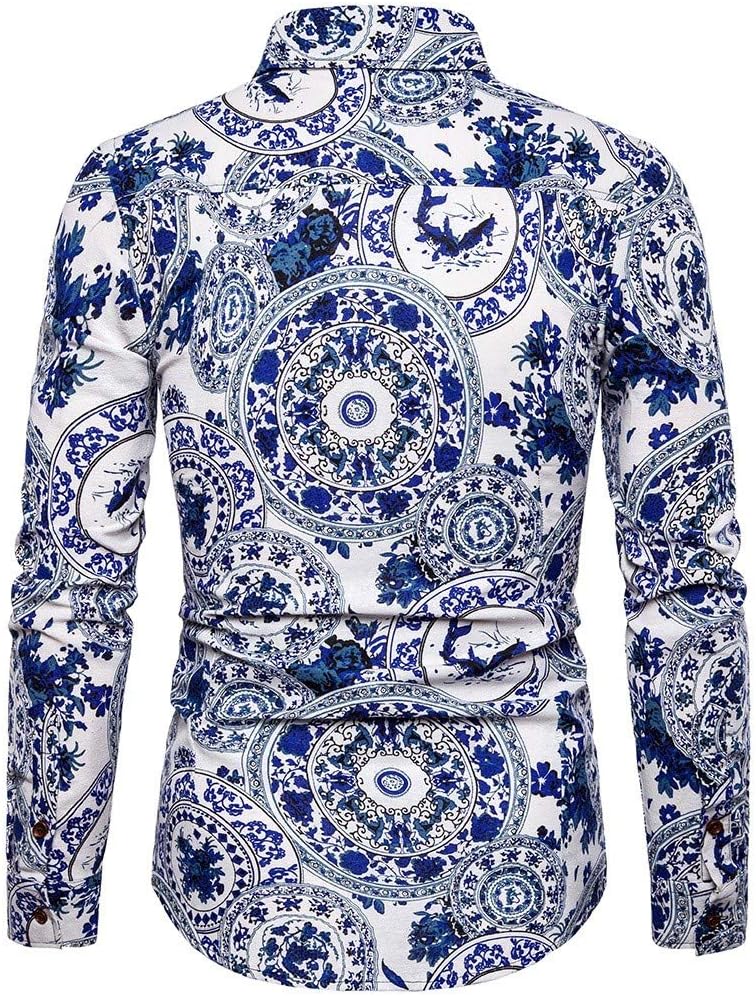 IHGTZS Shirts for Men, Men's Summer Fashion Business Leisure Printing Long-Sleeved Shirt Top Blouse