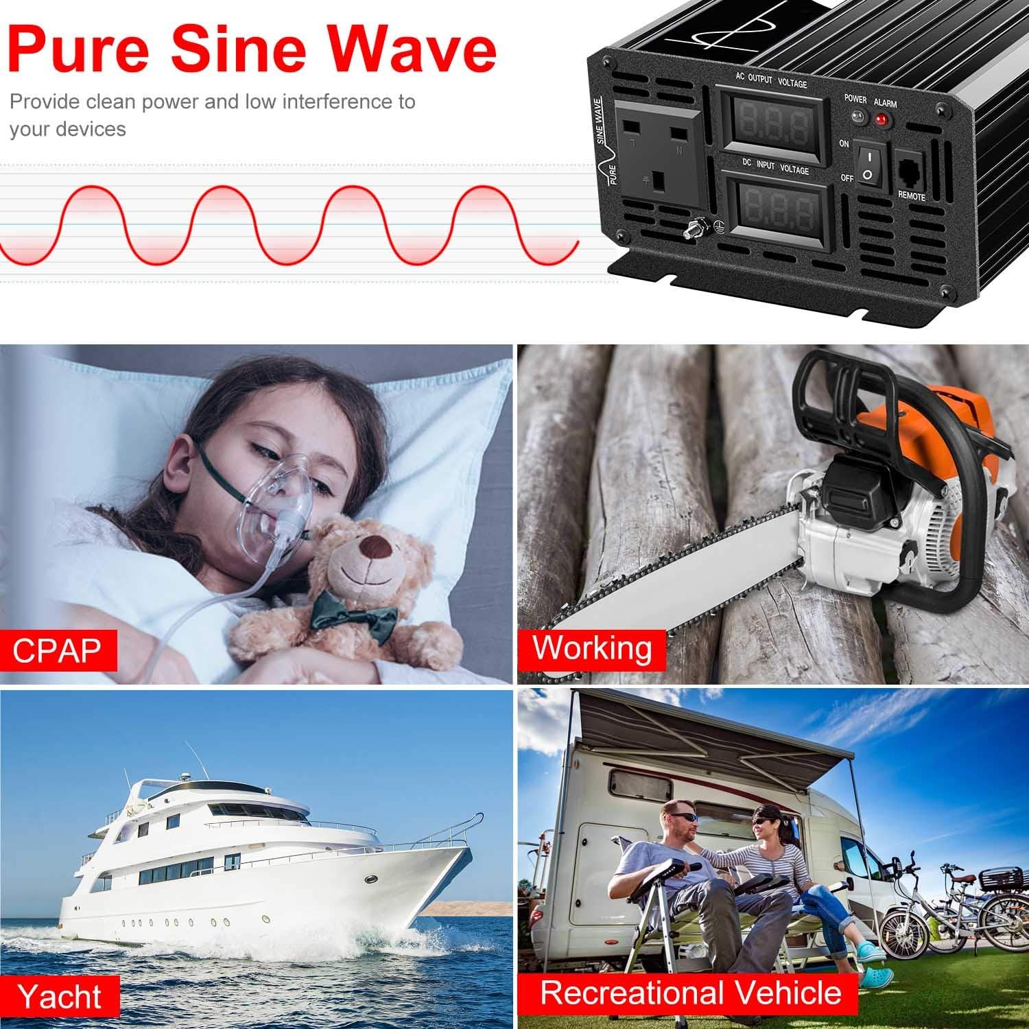 Xijia 1500W (Peak 3000W) pure sine wave battery inverter DC 48V to AC 230V 50HZ with remote control LCD display for home use,Camping - Image 4
