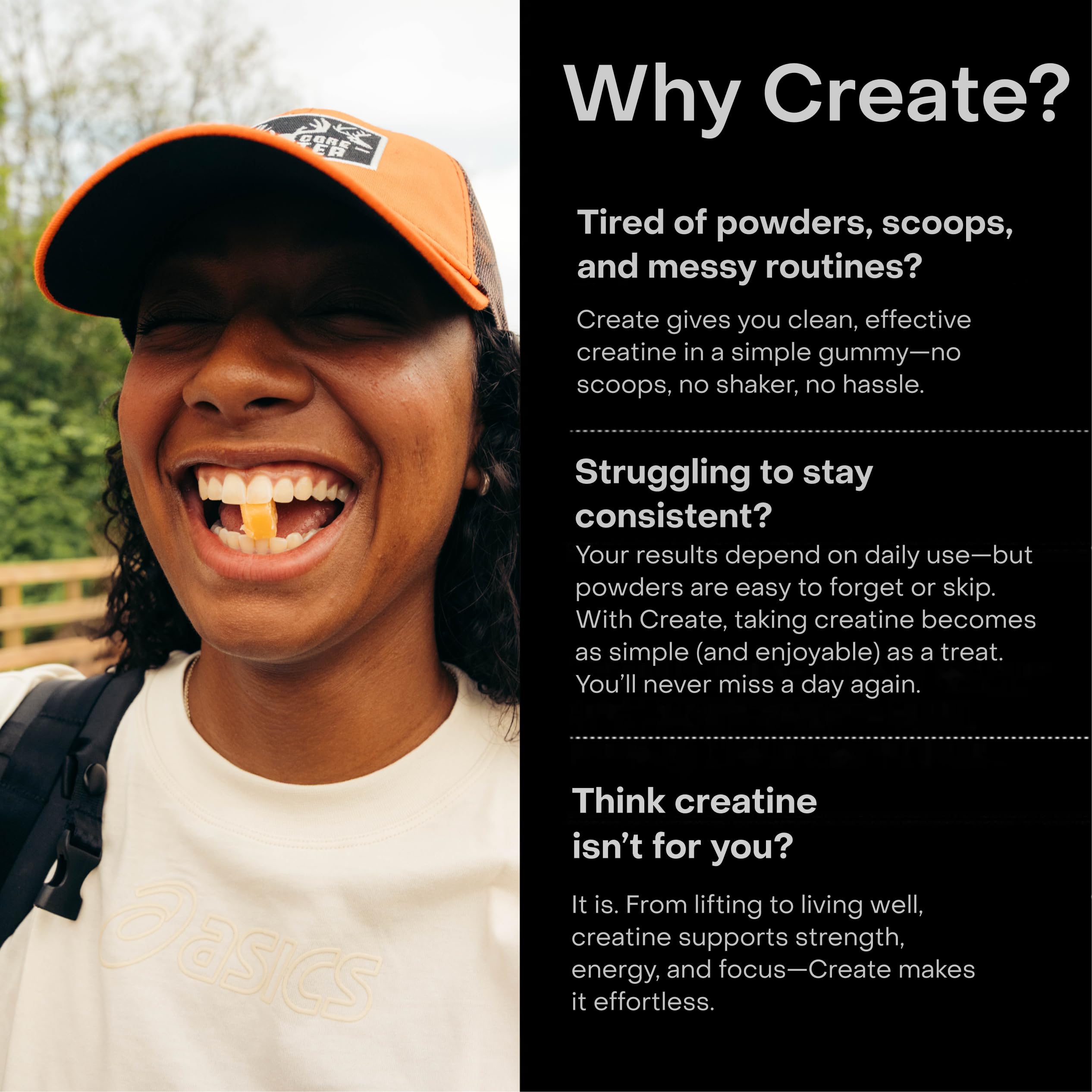 Create Creatine Gummies for Men & Women - NSF Certified, 3rd Party Tested, Made with Creapure Creatine Monohydrate Powder, Great Tasting, Anti-Melting Formula, 90 Count (Orange)