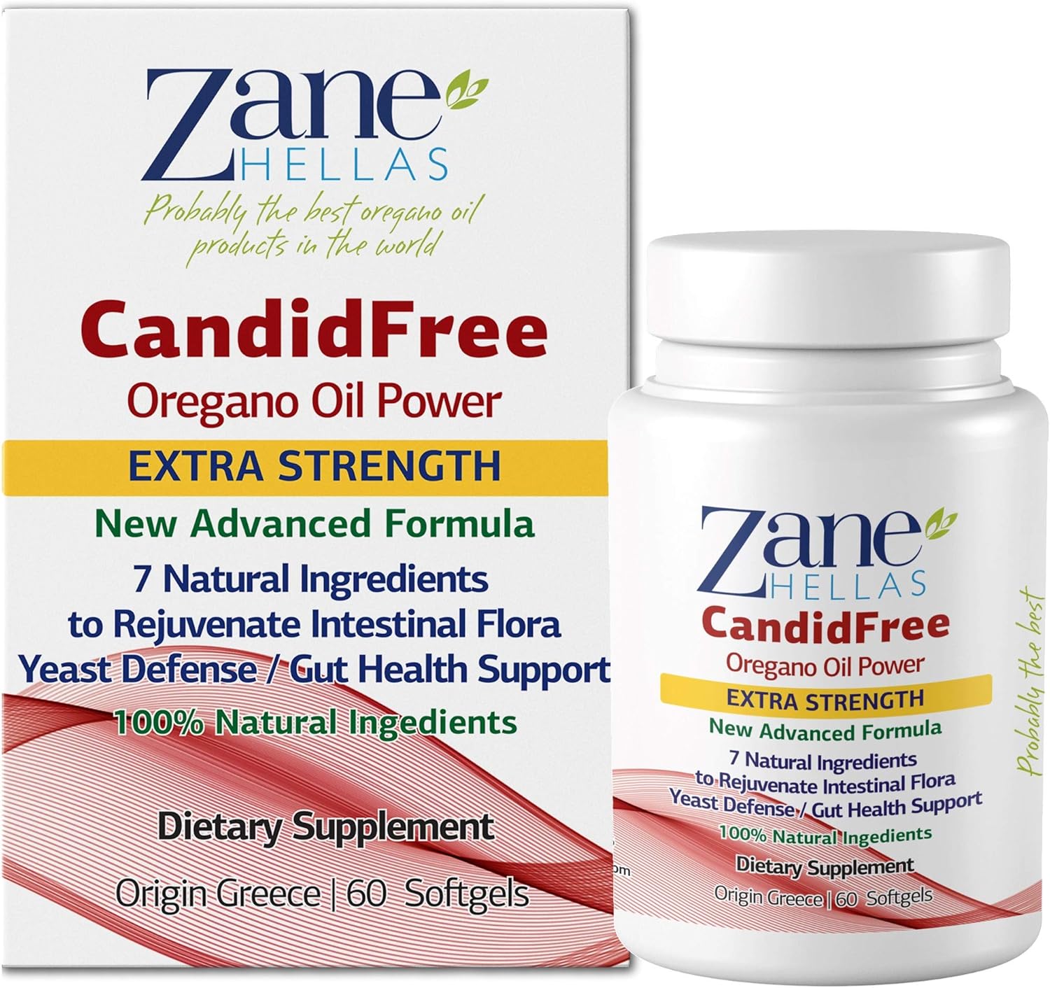 Zane Hellas Candidfree Softgels. Oregano Oil Power. Candida Support. Yeast Defense. Gut Health Support. Colon Health Support. Intestinal Flora Support. 100% Herbal Solution. 120 Softgels. Pack of 2