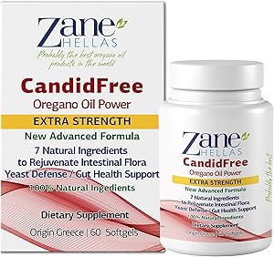 Zane Hellas Candidfree Softgels. Oregano Oil Power. Candida Support. Yeast Defense. Gut Health Support. Colon Health Support. Intestinal Flora Support. 100% Herbal Solution. 120 Softgels. Pack of 2