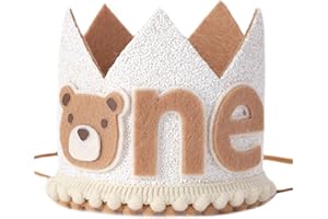 WAHAWU Little Bear Wild One First Birthday Crown Hat, One Happy Camper Baby 1st Birthday Party