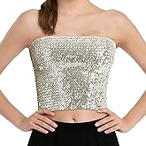 Womens Sparkly Sequin Mermaid Crop Tops, Strapless Metallic Tube Tops for Party Clubwear