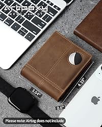 Mens Wallet With AirTag Holder, Bifold Leather RFID