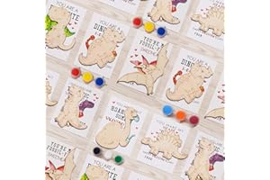 GOGREENWOVEN Valentines Day Gifts for Kids - 24 PCS Valentines Cards Classroom with Art Supplies - Dinosaur Wood Painting Craft Kits - for Kids School Boys Girls Gifts Exchanges - Valentines Party Favors