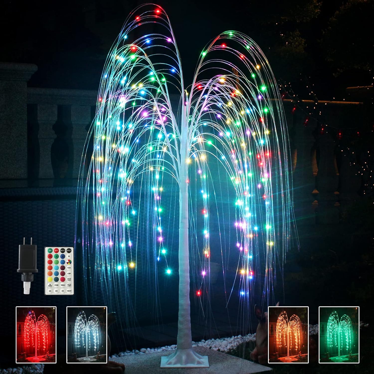 Trees - Fanshunlite 5FT Colorful 288 Led Lighted Willow Tree Christmas Decoration with 18 Color Changing Timer Remote, String Fairy Light Artificial Tree for Indoor Outdoor Home Holiday Wedding Party Decor