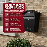 ZENO Post Box Wall Mounted Waterproof Large Outdoor Mailbox Lockable Black view 4