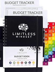 Budget Planner (Non-Dated), Finance Journal, Expense Tracker, Accounts Book, and Bill Organizer - Monthly Budgeting Book Bundled with Cash Envelopes, Stickers, and a Pen - 9x6" Size Black