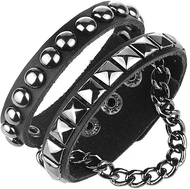 Bracciale Uomo In Pelle Intrecciata Regolabile - Stile Punk Rock - Regalo Originale