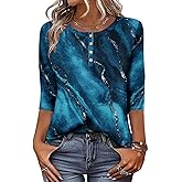 Zeagoo 3/4 Length Sleeve Women Tops Crew Neck Blouses Dressy Casual Summer T Shirts Loose Fit Business Work Clothes