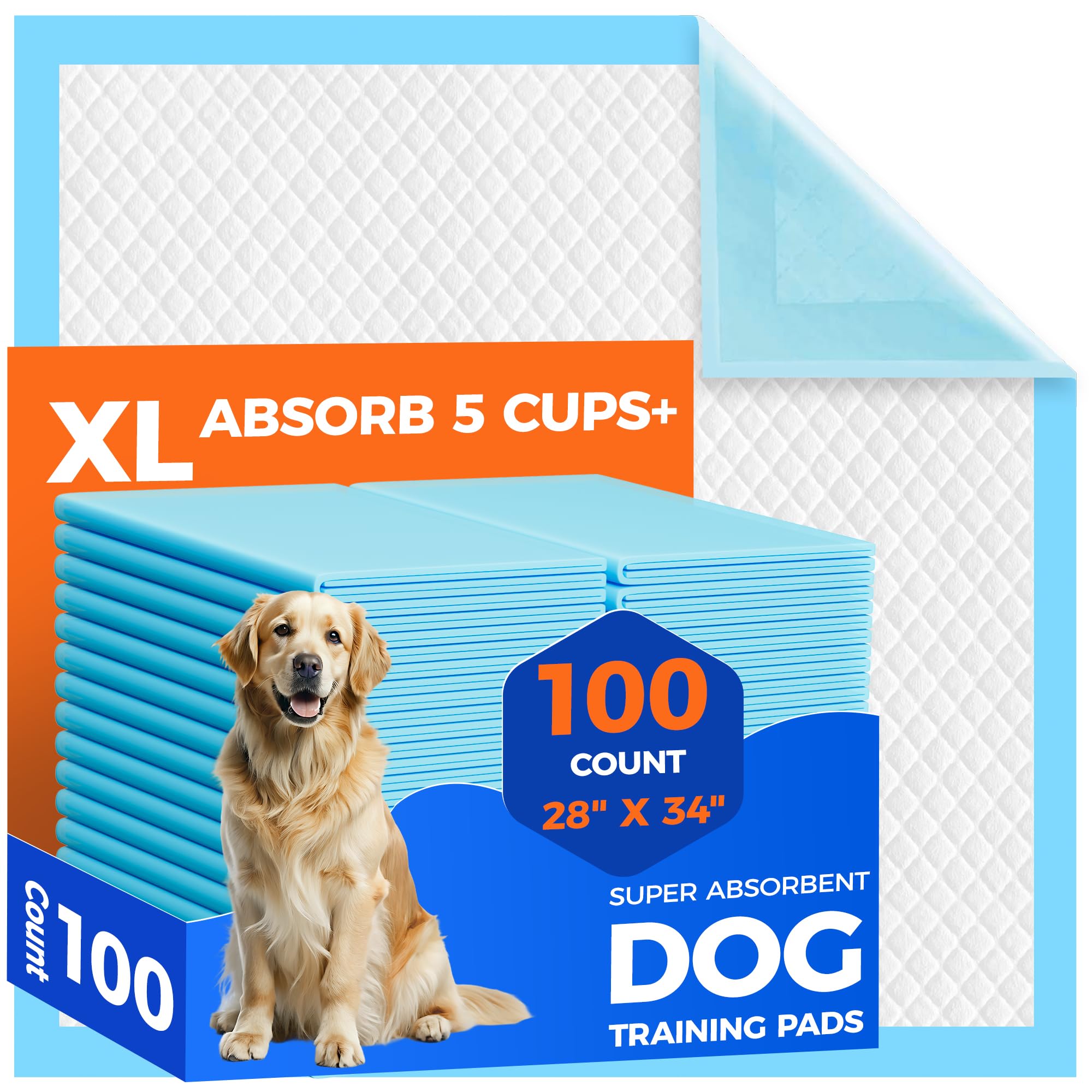 Photo 1 of Dog Pee Pads Extra Large 28"x34" - 100 Pack Super Absorbent XLarge Puppy Pads 100 Count Leak-Proof Disposable XL Pet Potty Training Pads for Dogs, Puppies, Doggy