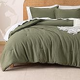 PHF Soft Waffle Comforter Set Twin Size- Comfy Breathable Waffle Weave Comforter with 1 Pillow Shams, 2 Pieces Less Snagging Lightweight Textured Bedding Set for All Season, Olive Green