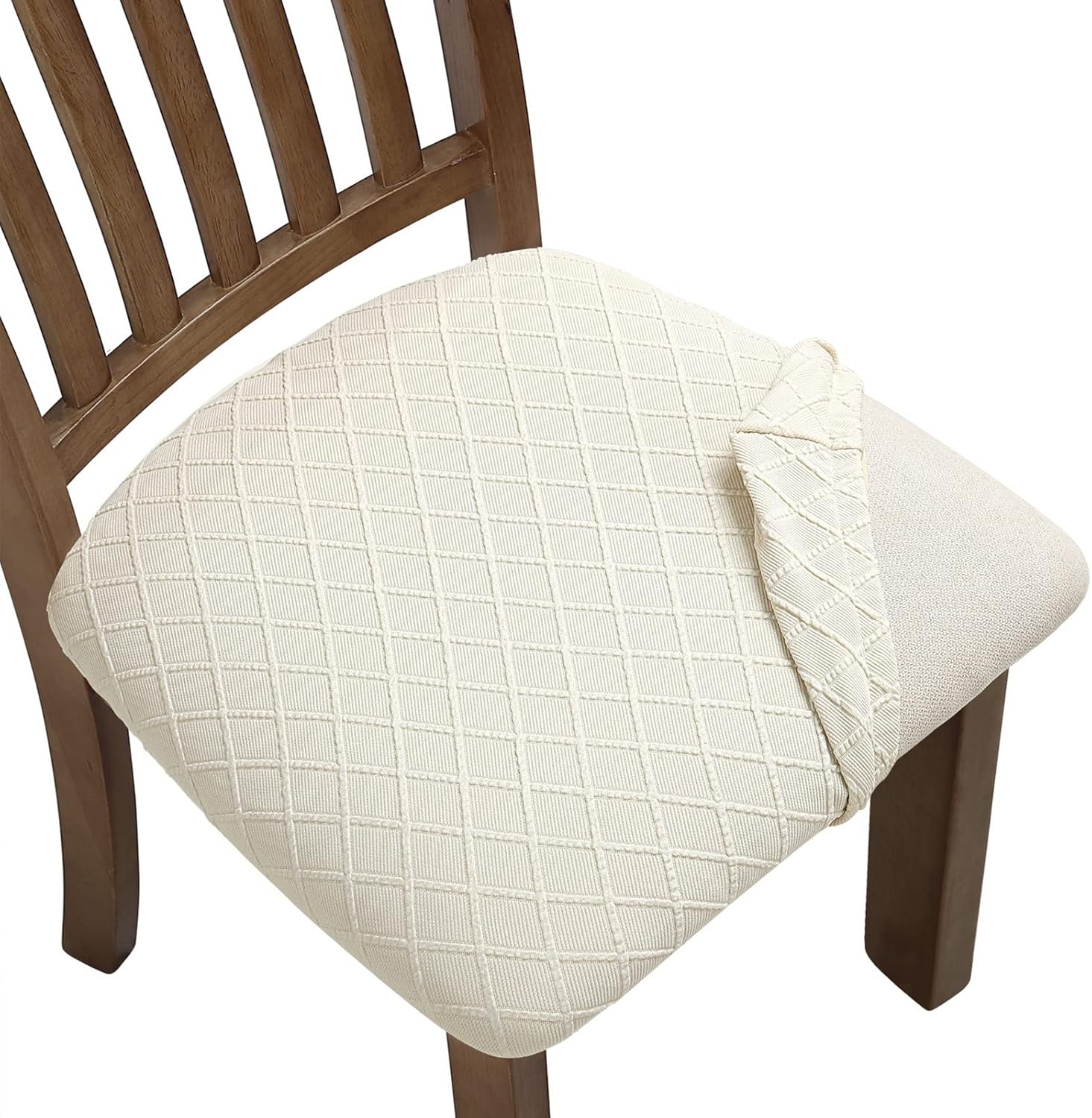 Slipcovers - Fuloon Stretch Jacquard Chair Seat Covers Set of 6, Removable Washable Dining Chair Covers Anti-Dust Dining Room Chair Covers Seat Cushion Slipcovers (6, Beige)