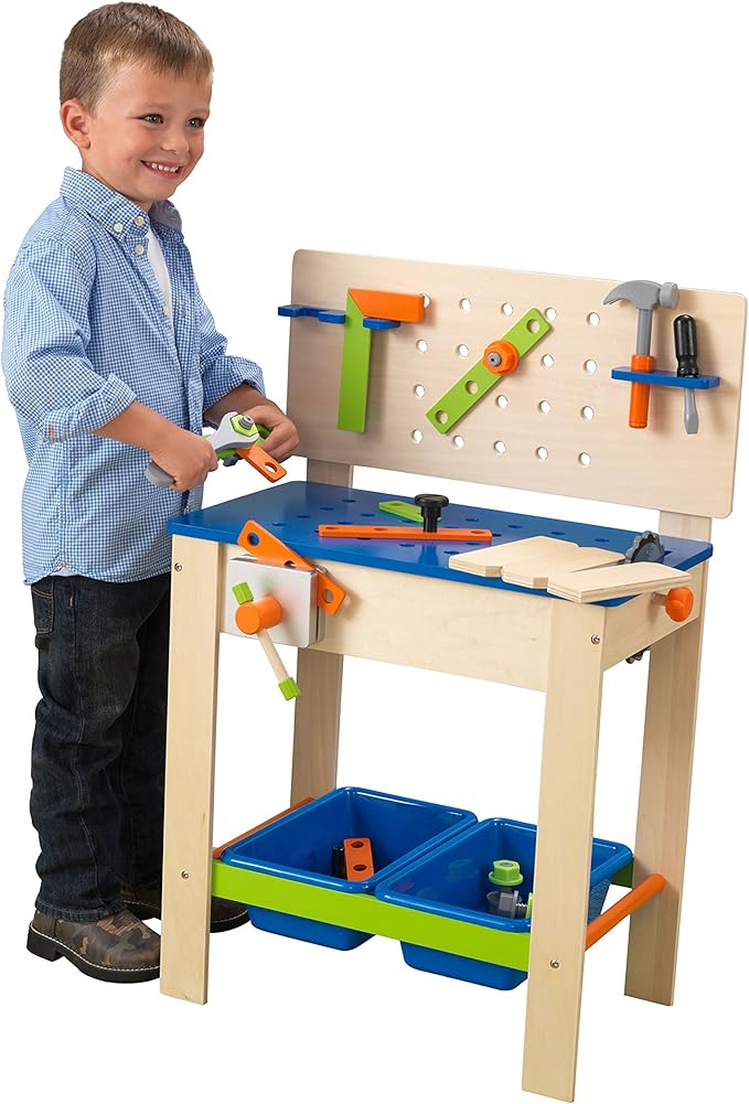 KidKraft 63329 Deluxe Werkbank aus Holz für Kinder Holz-Spielzeug mit