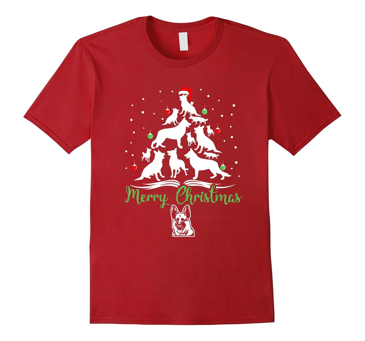 German Shepherd Christmas Tree Merry Christmas Gift T-shirt-Rose