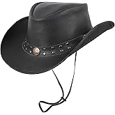 COLLECTION ERA LLC Unisex Leather Cowboy Hat Lightweight Handcrafted Western Shapeable Wide Brim | Western Hats for Men Black