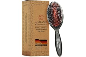 SHASH Since 1869 Hand Made In Germany - Nylon, 100% First Cut Boar Bristle Brush Suitable For Normal to Thick Hair - Gently Detangles, No Pulling or Split Ends - Softens Improves Texture, (Medium)