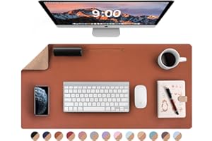 LOLLIDO Natural Cork & Leather Dual Sided Desk Pad, 32" x 16" Waterproof PU Leather Desk Writing Mat, Large Mouse Pad Desk Protector(Cork+Brown)