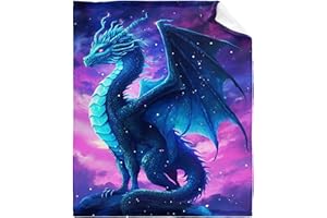 CORGI BLANKET Dragon Blanket Gifts for Girls 8-12 - Blue Purple Dragons Throws for Boys Kids Children - Plush Soft Fuzzy Flannel Birthday Gifts for Women Men Adults Dragon Lovers - 50"X40" Decor for Room Bed Sofa