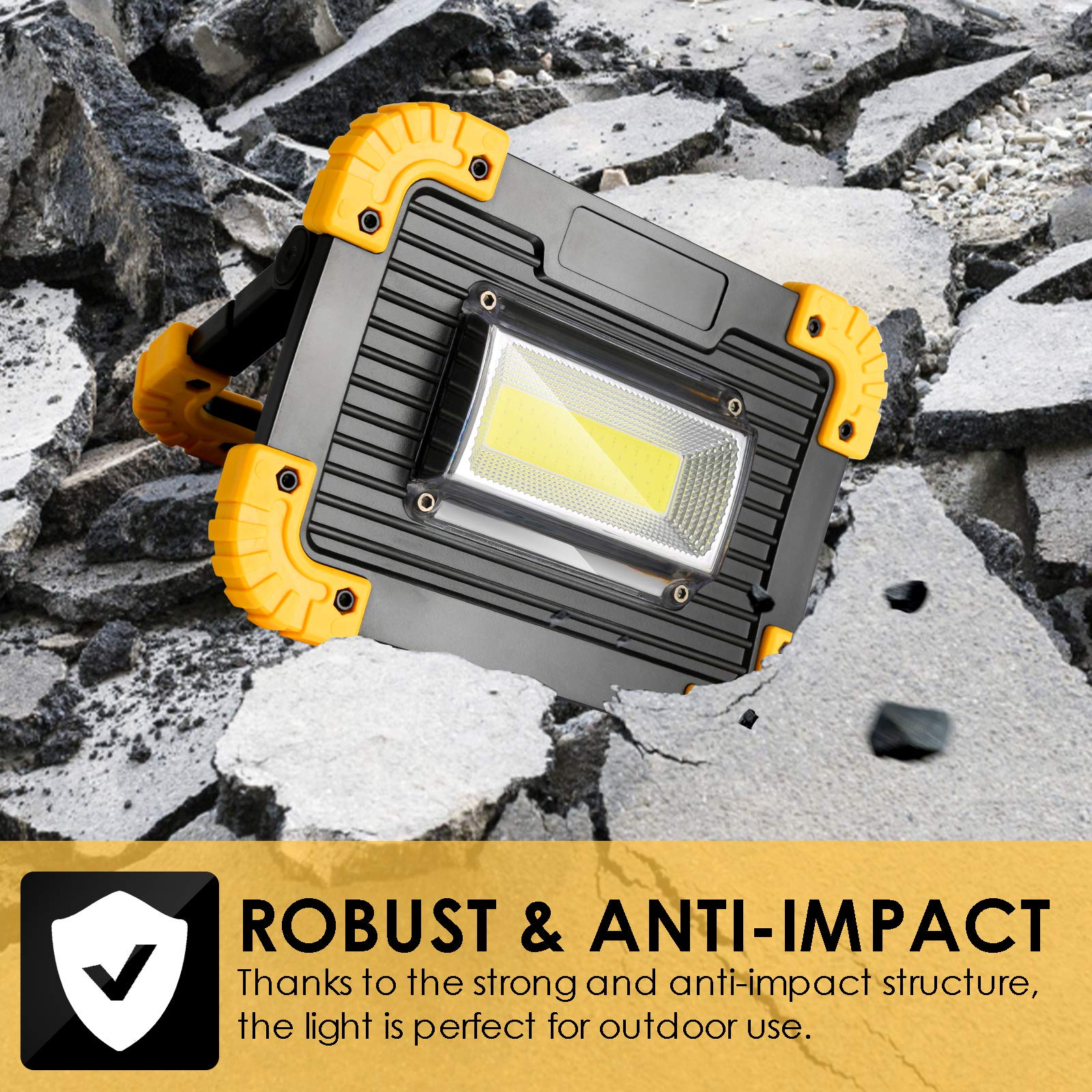 Herrselsam Led Arbeitsstrahler 30W,Led Baustrahler Tragbares,Wiederaufladbare Baustrahler mit 3 Lichtmodi 4800mAh, Akku Lampe Powerbank,USB Aufladbar (2 Stück)