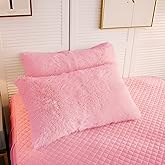 LIFEREVO 2 Pack Shaggy Plush Faux Fur Pillow Shams Fluffy Decorative Pillowcases Zipper Closure (Standard, Pink)
