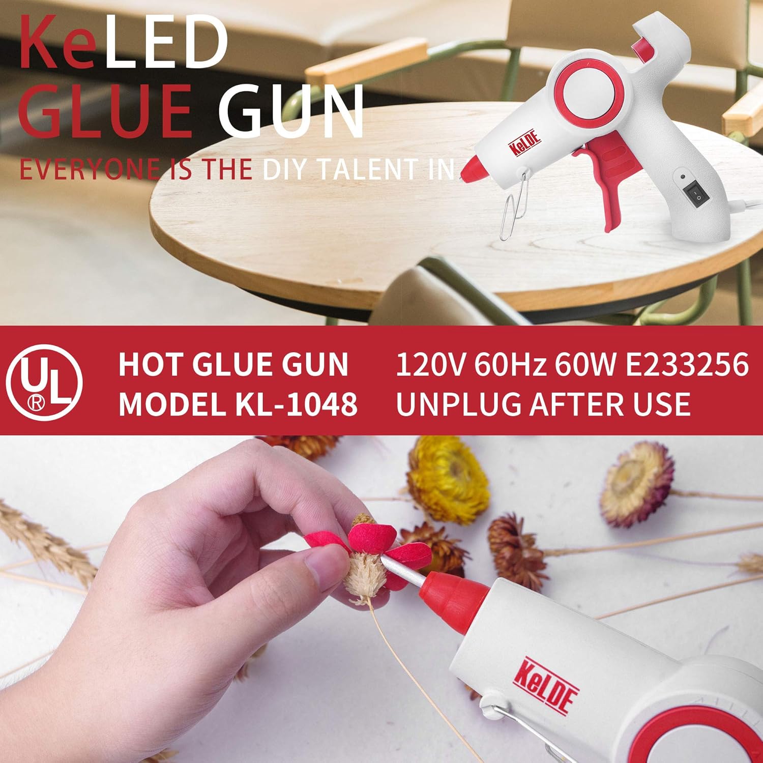 Hot Glue Gun Kit, KeLDE 60 Watts Full Size Glue Gun, Includes 20pcs 4x0.44-inch Glue Sticks, with 2-Piece Extra Changeable Fine Tip Nozzles, On/Off Switch and LED Indicator: Home Improvement