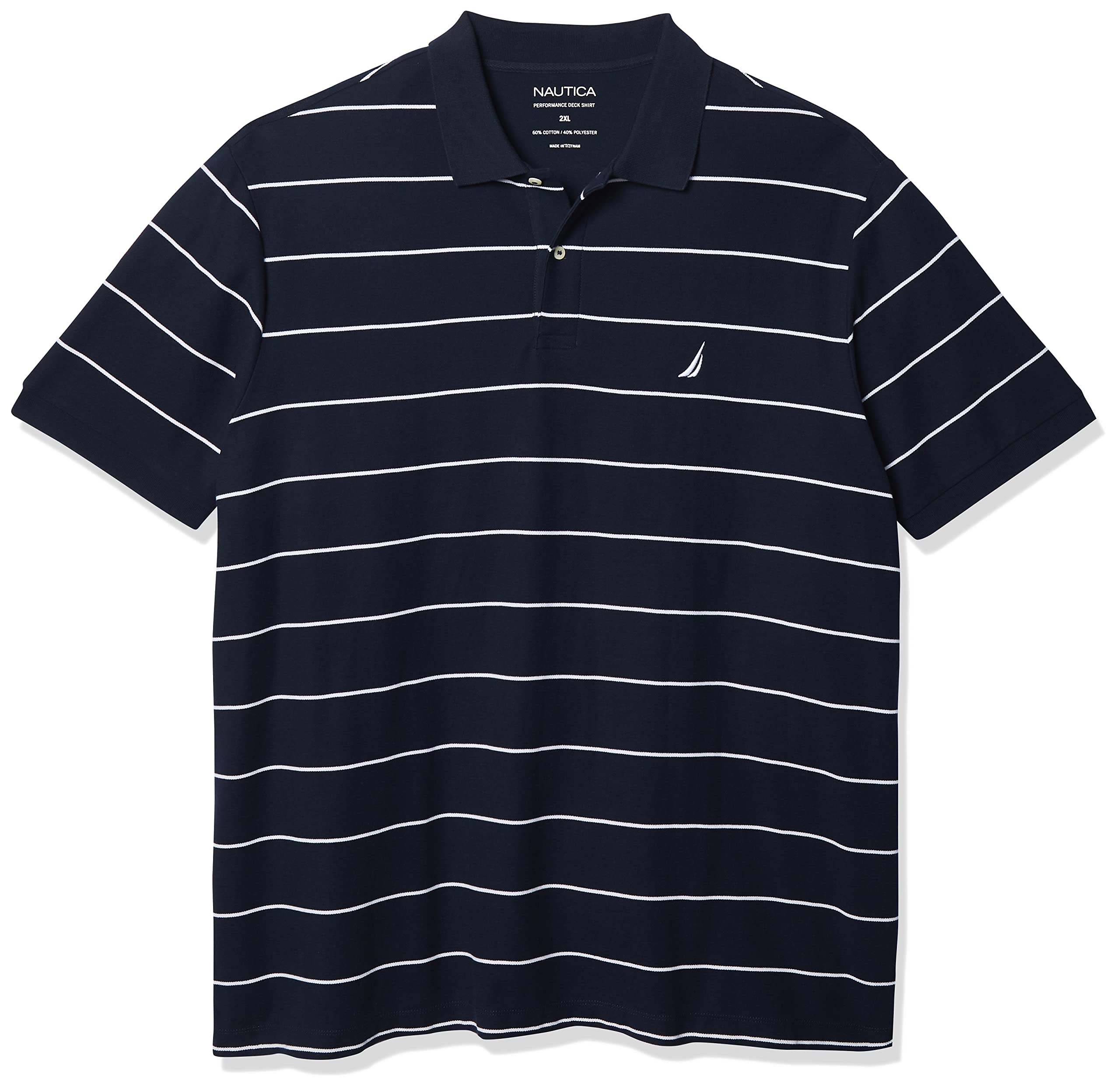 Nautica Men's Big-Tall Classic Short Sleeve Striped Polo Shirt Shirt, Navy, 3XLT Tall Image