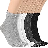Alrhso 4 Pair Toe Socks for Women Five Finger Cotton Socks with Toes Separated for Women Men Individual Running Toe Crew Sock Black, White, Dark, Grey, Light Grey