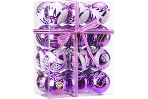 Sea Team 60mm/2.36" Delicate Painting & Glittering Shatterproof Christmas Ball Ornaments Decorative Hanging Christmas Ornaments Baubles Set for Xmas Tree - 24 Counts (Purple)