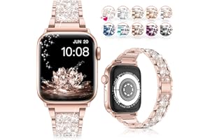 LELONG Compatible with Apple Watch Band 38mm 40mm 41mm Series 9 8 7 6 5 4 3 2 1 SE Ultra for women, Bling Replacement Bracelet iWatch Band, Sparkle Diamond Rhinestone Stainless Steel Metal Wristband