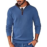 COOFANDY Mens Quarter Zip Sweater Slim Fit Mock Neck Pullover Casual Knitted Ribbed Polo Sweaters