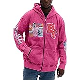 Sopula Studio Men's Zip Up Hoodie, Vintage Graphic Long Sleeve Sweatshirt with Pockets Oversized Wash Old Jackets Unisex