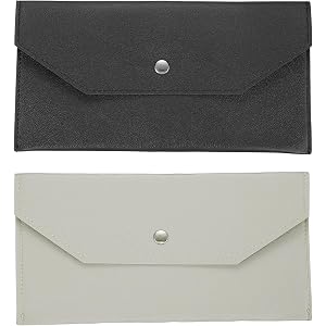 Generic 2Pcs PU Leather Envelope Wallet Card, Reusable Money Pouch Small Leather Organizer Pouch for Women Men Travel,Black/L