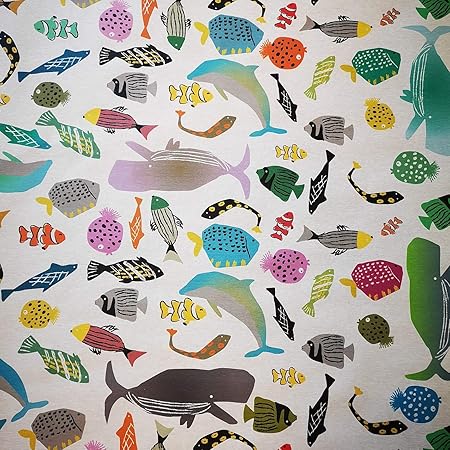 Staab's Beschichtete Baumwolle Bunte Fische Meerestiere (Meterware, Qualität Zum Nähen) (50 x 140 cm)