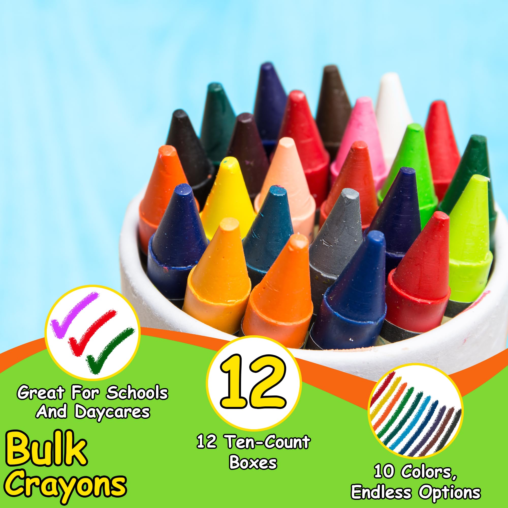 Trail maker Wholesale Bright Wax Coloring Crayons in Bulk, 12 Pack (10 Crayons Per Box)