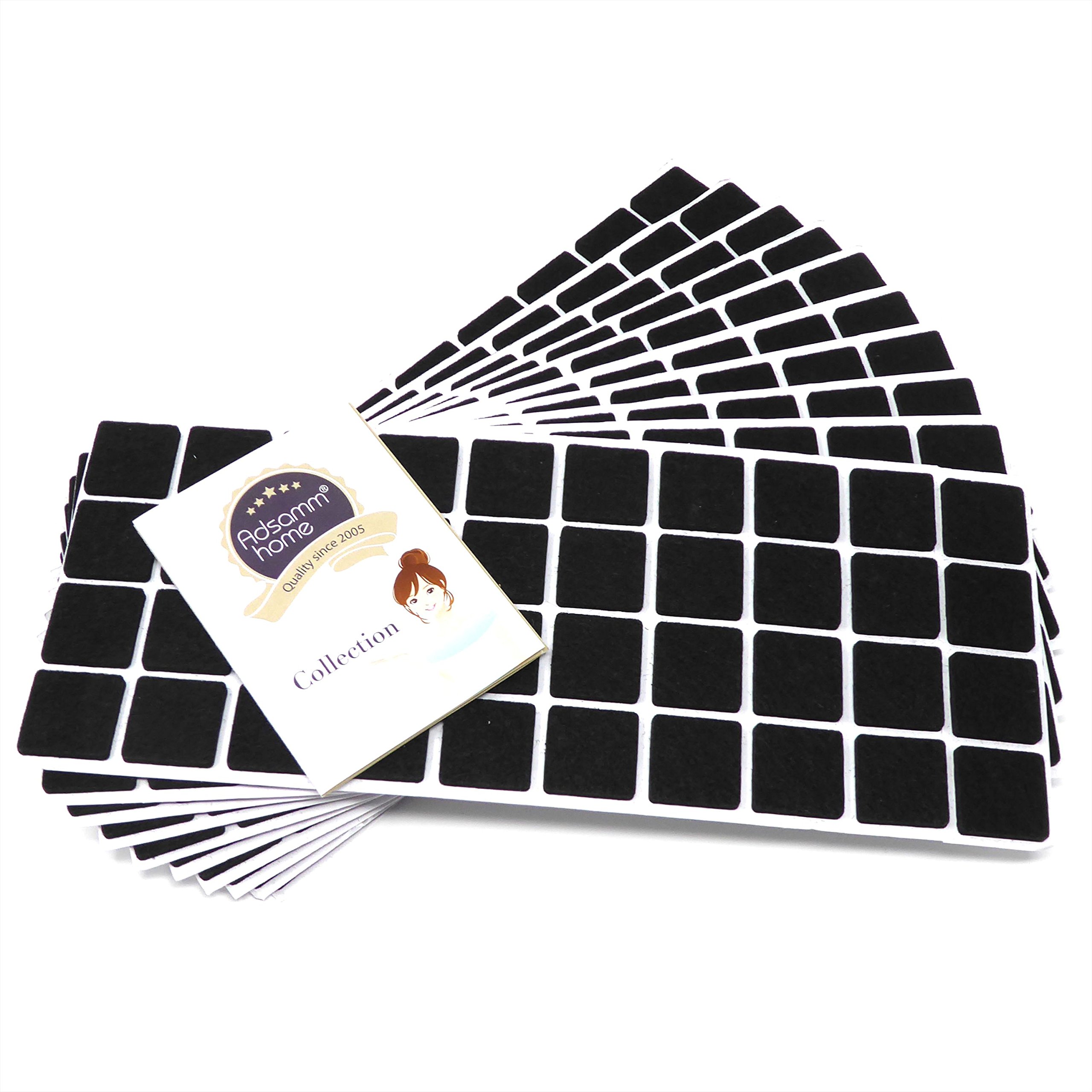Adsamm® / 400 x self-adhesive felt pads/Black / 0.98x0.98'' (25x25 mm) / square / 0.138'' / 3.5 mm thick stick-on furniture felt glides/Furniture & Chair Glides