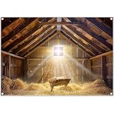 YCUCUEI 7x5ft Fabric Christmas Manger Nativity Scene Photography Backdrop | Birth of Jesus Banner, Family Party Supplies, Holy Barn Stable Christian Photo Booth, Polyester, Grommets, 1PC